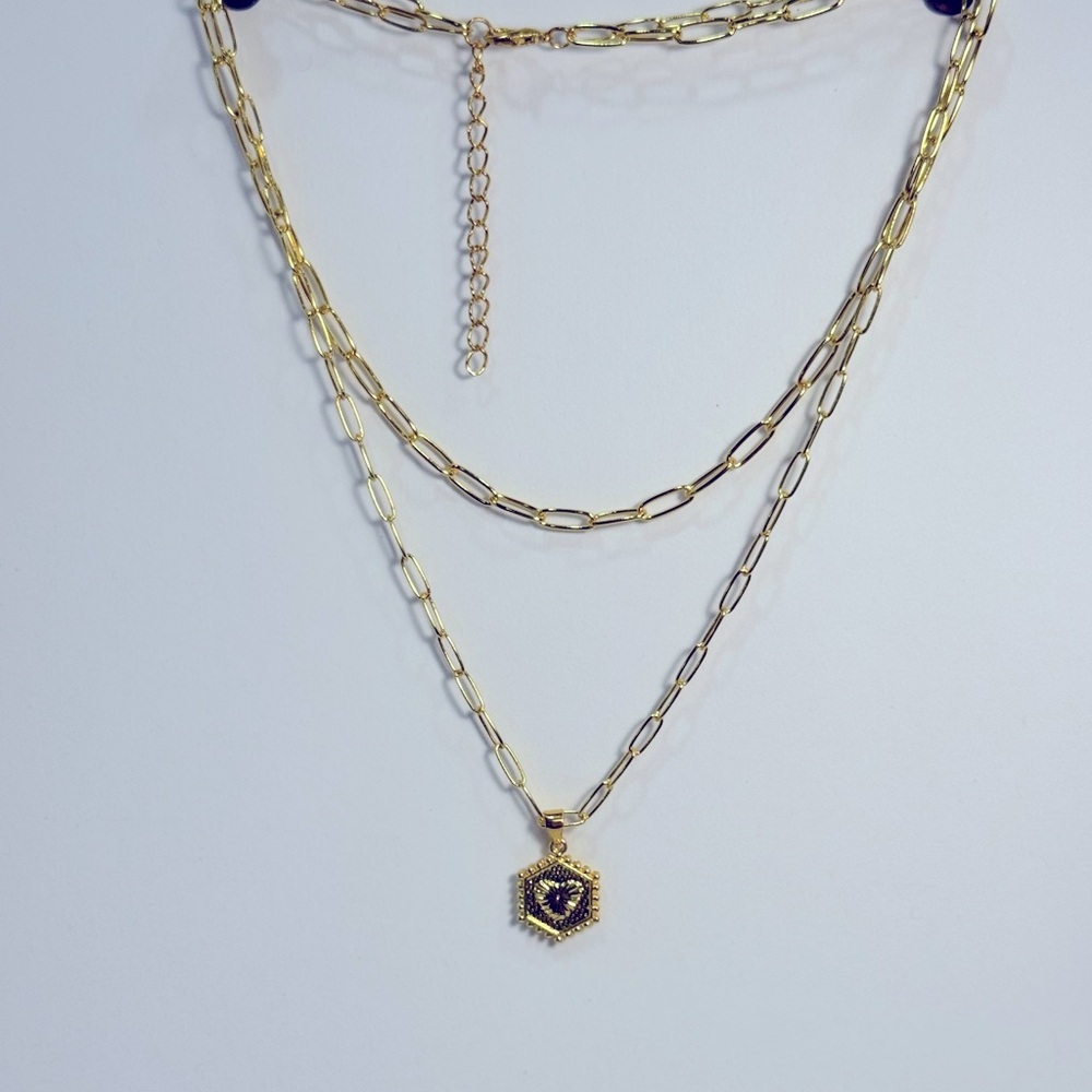 Gold Layered paperclip Necklace with double side Pendant